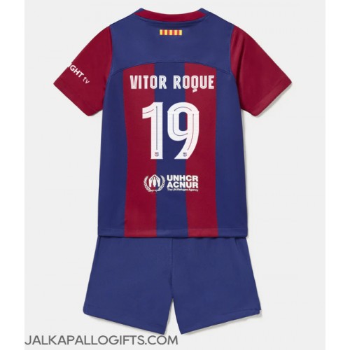 Barcelona Vitor Roque #19 Koti Peliasu Lasten 2023-24 Lyhythihainen (+ Lyhyet housut)